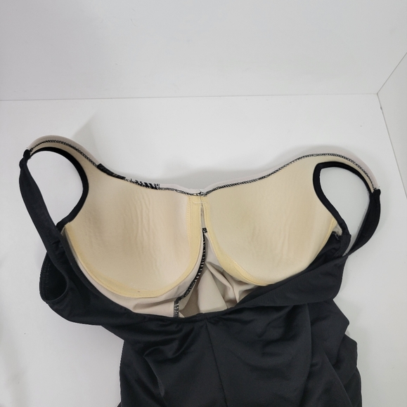 Miraclesuit Black Cream Gold Sequin V-neck Swim Suit One Piece Size Small - Picture 4 of 6